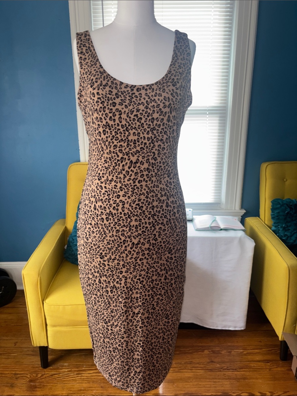 Bar III Leopard Print Sleeveless Bodycon Dress - Tan/Black